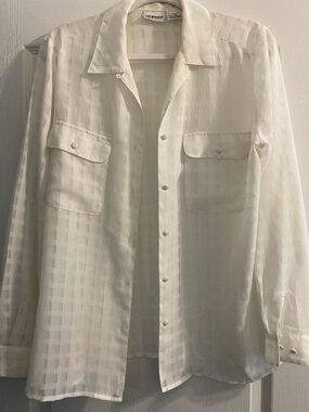 LIZ BAKER SHEER SQUARE DESIGN BUTTON BLOUSE LONG SLEEVE SZ 10